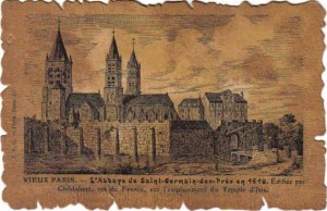 Carte Postale en cuir - Vieux Paris - L'abbaye de Saint-Germain-des-Prés en 1510